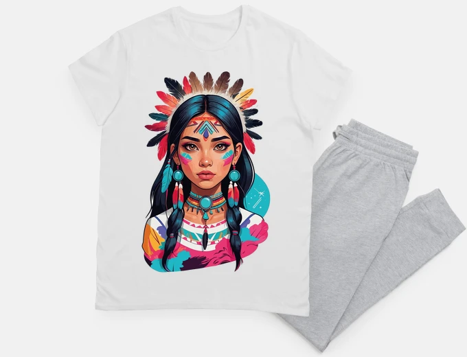 Pyjama indian very beautiful tribe with feathers beauty night sleep grace girl