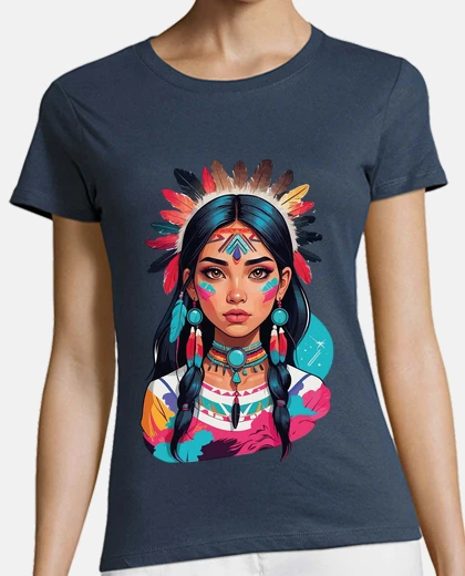 Tee-shirt indienne très belle tribu avec plumes beauté grace  fille 