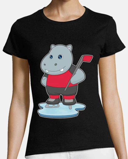 T-shirt ippopotamo hockey su ghiaccio bastone d