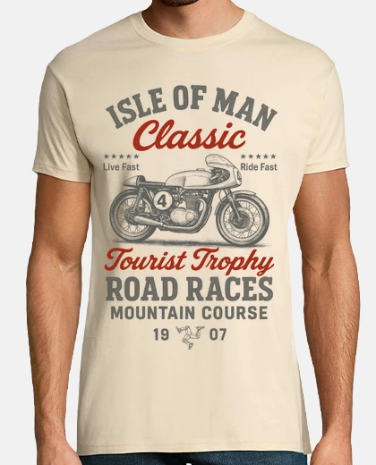 T-shirt isola of man, gare classiche tt, corsa moto motociclisti
