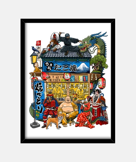 Framed japanese food street stall