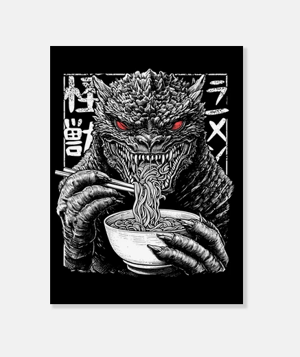 Wall Japanese kaiju monster eating ramen