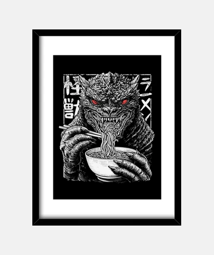 Framed Japanese kaiju monster eating ramen
