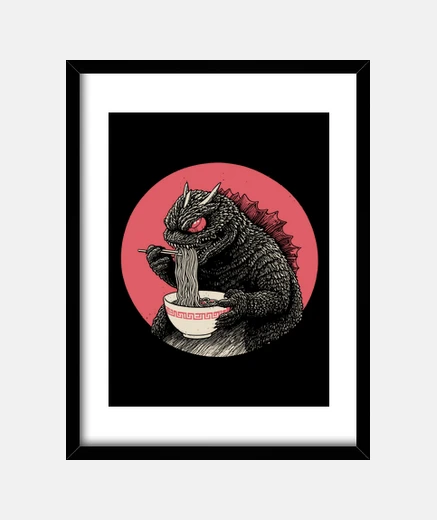 Framed Japanese kaiju monster eating ramen