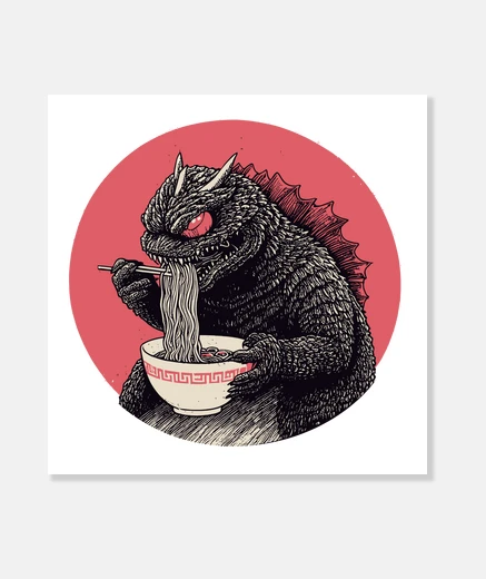 Wall Japanese kaiju monster eating ramen