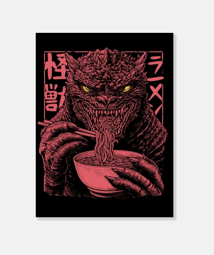 Wall Japanese kaiju monster eating ramen