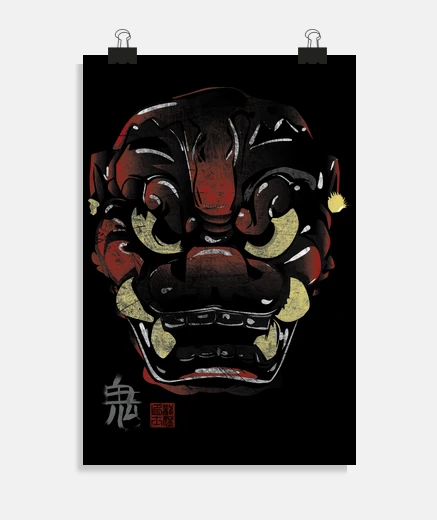 Poster Japanese mask demon kanji