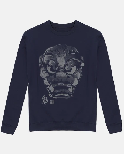Hoodie japanese mask kanji demon gray