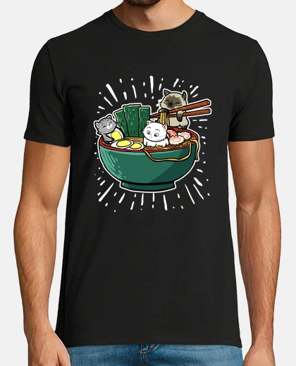 T-shirt Japanese Ramen Noodles Bowl Kawaii Anime Cat