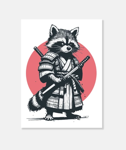 Wall Japanese samurai raccoon
