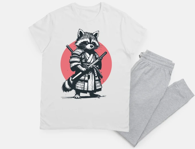 Pyjama Japanese samurai raccoon