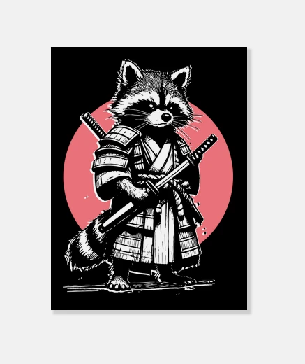 Wall Japanese samurai raccoon