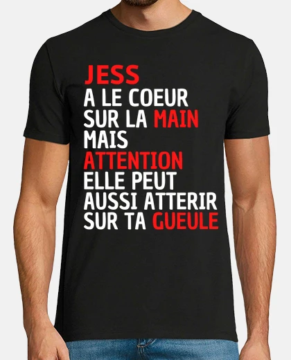 Tee-shirt jess a la main sur le coeur attention