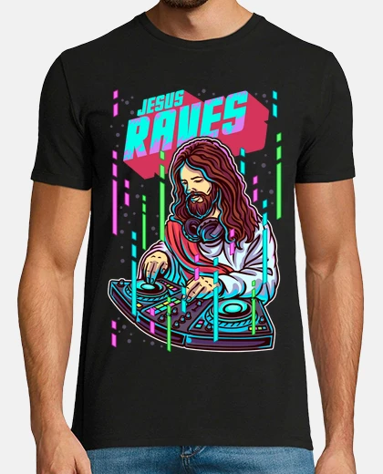Camiseta Jesús Raves DJ Música Techno Cristiano Aesthetic Cristo Rave En Inglés