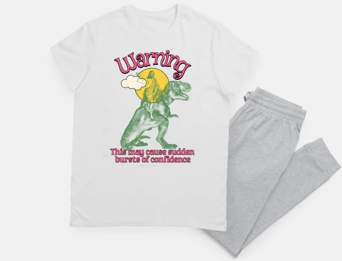 Pyjama Jesus Riding Dinosaur