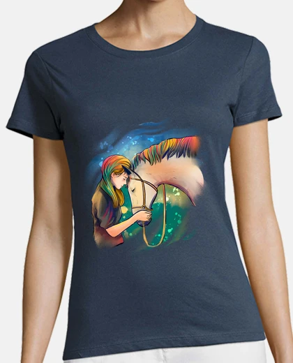 Tee-shirt jeune fille au cheval , amour tendre, communication jument,