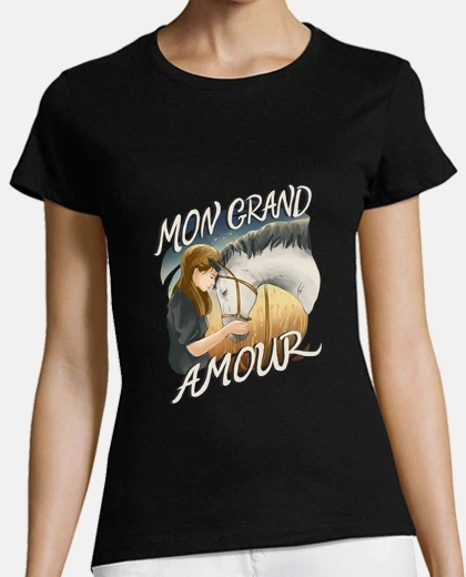 Tee-shirt jeune fille câlin romantique à son cheval,