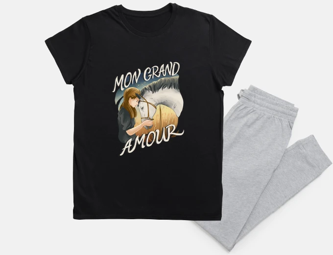 Pyjama jeune fille et son cheval , mon grand amour,cadeau.