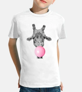 jirafa de goma de mascar de camisetas, manga corta, blanco