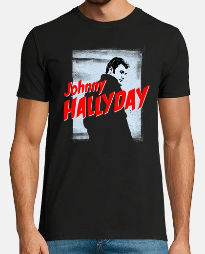 Camiseta Johnny Hallyday. Hombre, estilo retro, negra y blanca