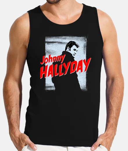Camiseta Johnny Hallyday. Hombre, sin mangas, negra