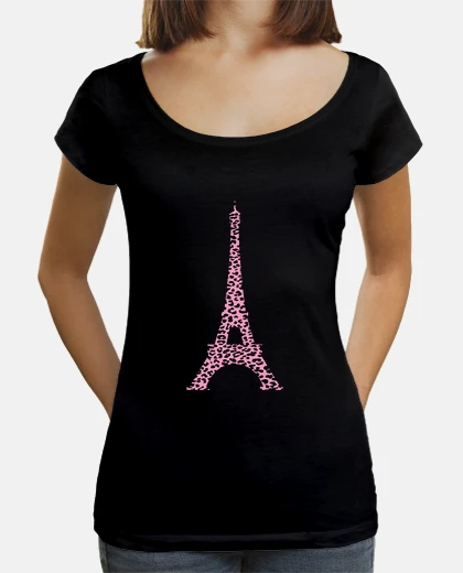 Tee-shirt joli cadeau souvenir rose imprimé léopard de la tour eiffel paris