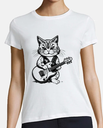 Tee-shirt joli chat rock and roll jouant de la gu
