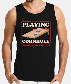 joueur de cornball pensant à cornhole