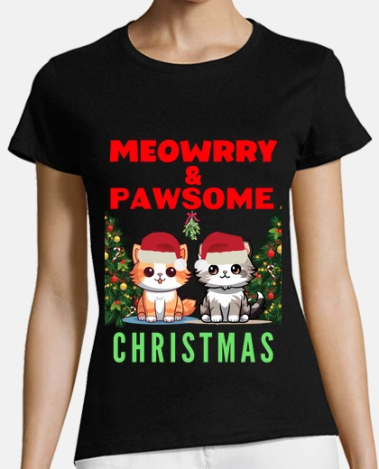Tee-shirt joyeux chat noël