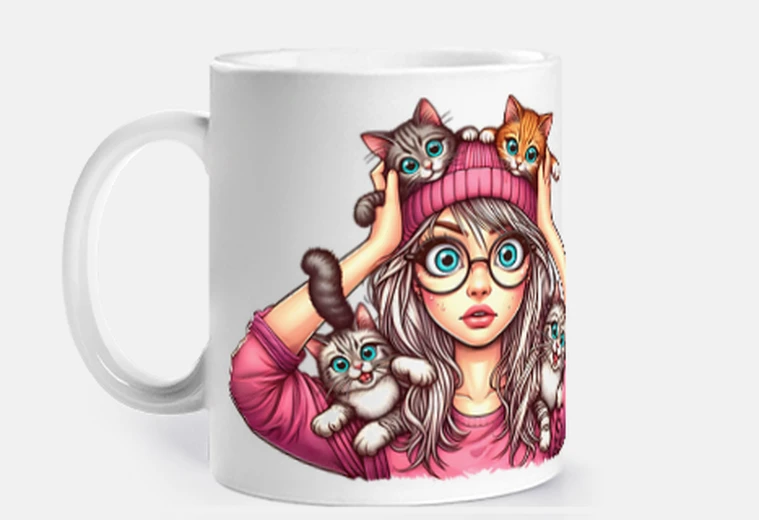 Cup just a girl who loves cats customizable mug coffee tea milk croissants french breakfast