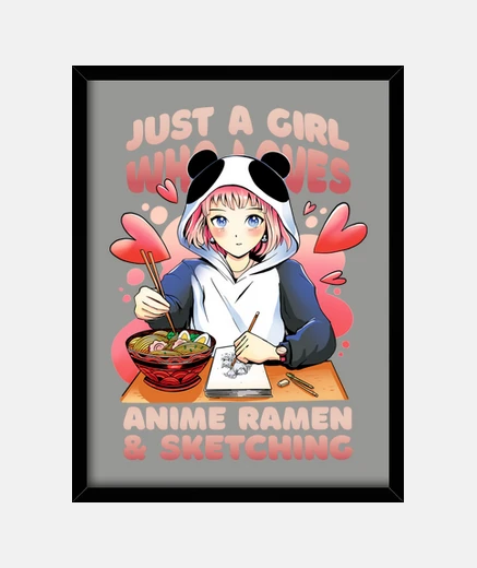Cuadro k-pop, niña, anime, ramen, dibujar, decoración,