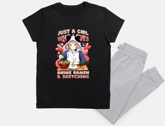 Pigiama k-pop, ragazza, anime, ramen, schizzi, design raro,