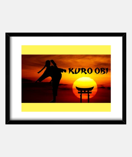 Quadro karate kuro obi - pittura con cornice nera