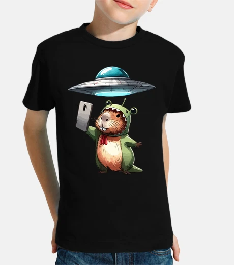 Ropa kawaii capybara selfie with ufo