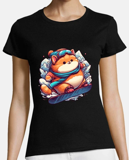 Playera kawaii cat snowboarder