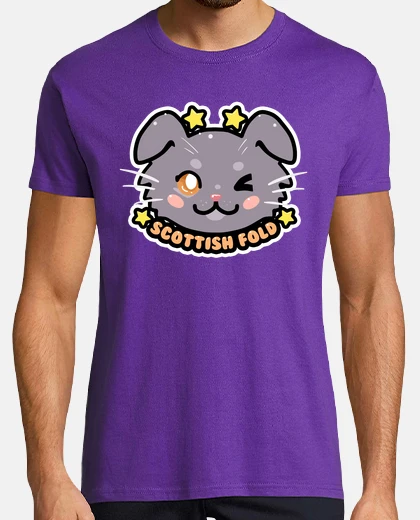 T-shirt kawaii chibi scottish fold cat face - camicia da uomo