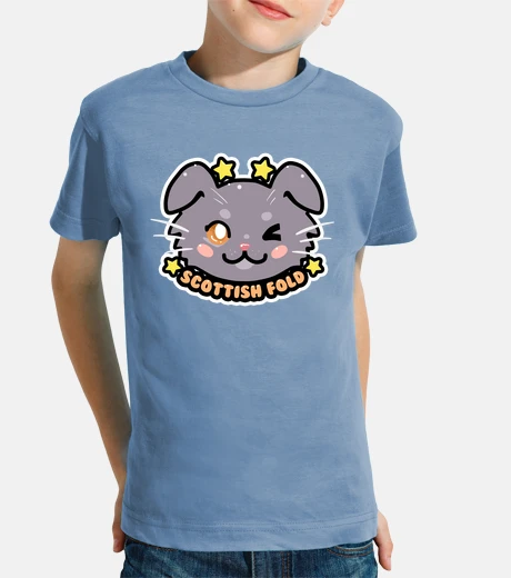 Kids KAWAII Chibi Scottish Fold Cat Face - Kids Shirt