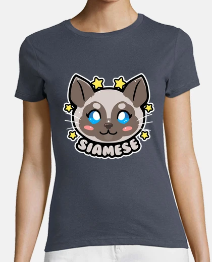 Tee-shirt kawaii chibi visage de chat siamois - chemise femme