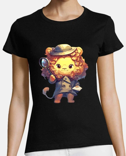 Playera kawaii detective lion cat