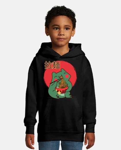 Kids kawaii frog eating ramen