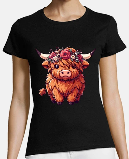 T-shirt Kawaii highland cow with flower crown