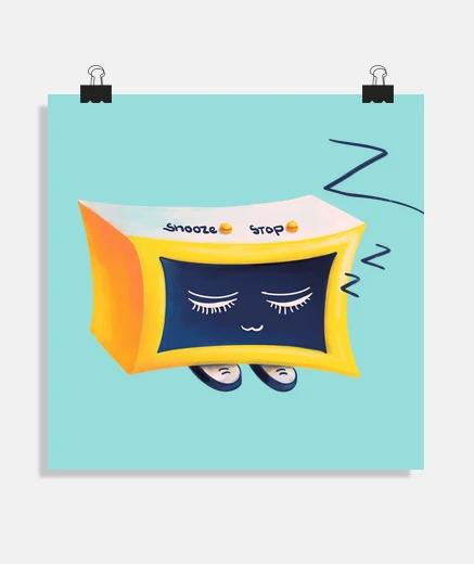 Poster kawaii joli réveil endormi
