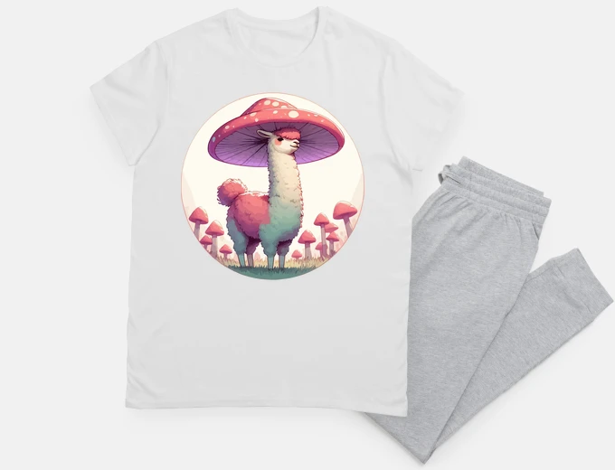 Pyjama Kawaii llama in Mushroom Hat