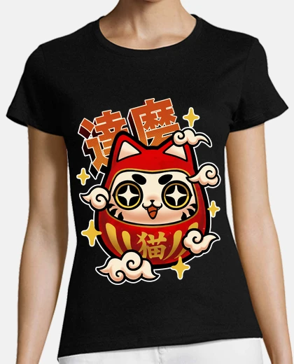 Tee-shirt kawaii neko daruma - japon traditionnel