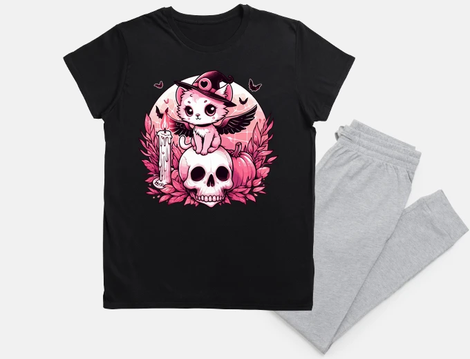Pigiama kawaii rosa pastello goth strega gatto