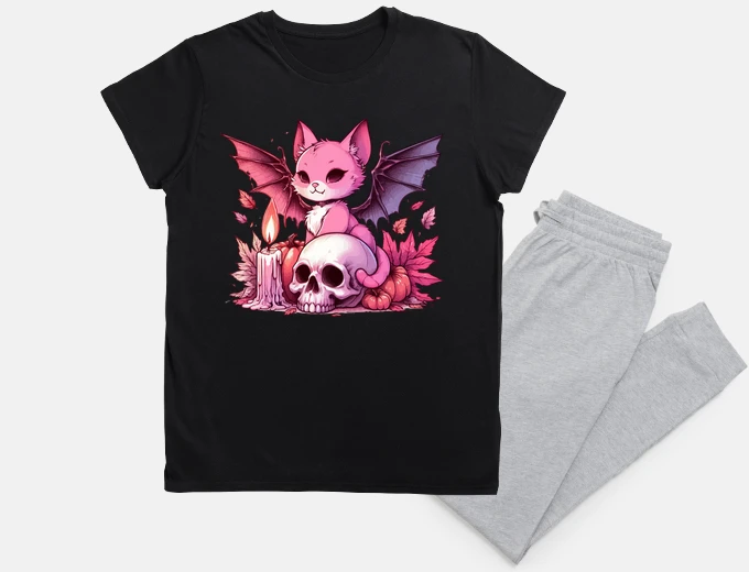 Pigiama kawaii rosa pastello goth vampiro gatto