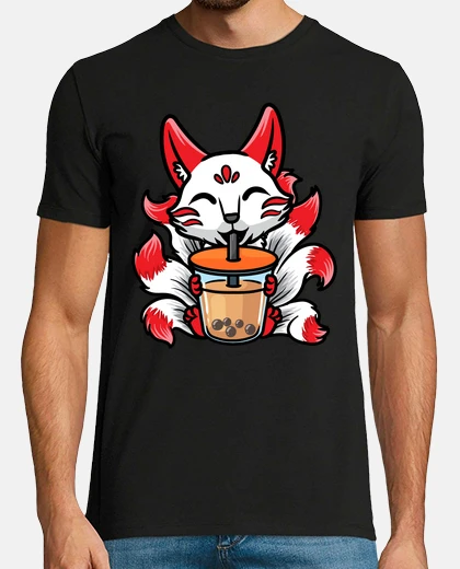 T-shirt kitsune carino anime bubble tea giappon