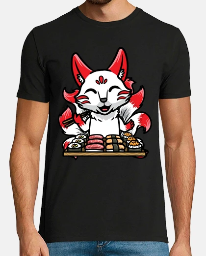 T-shirt kitsune carino anime sushi giapponese