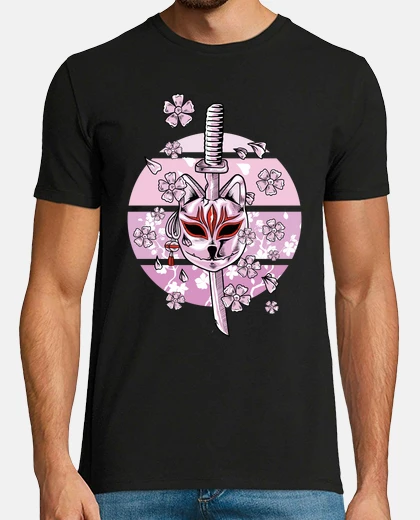 Camiseta kitsune máscara japonesa zorro de nueve