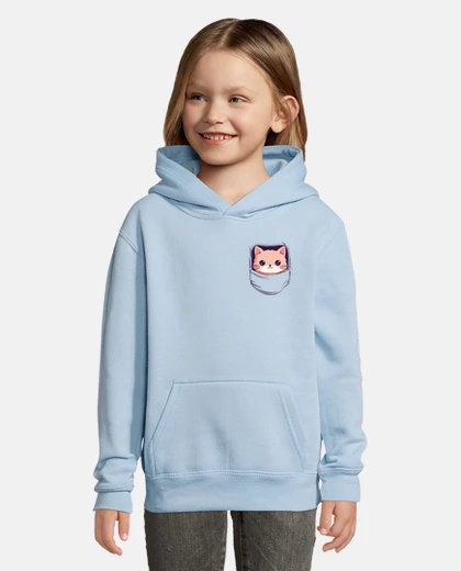 Kids kitten peeking out of the pocket